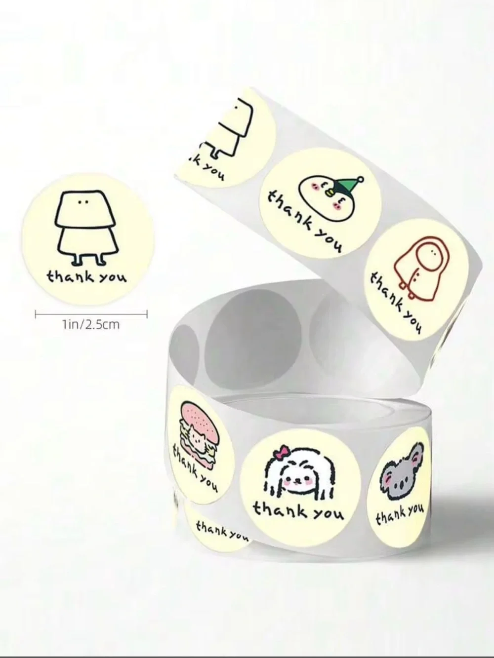 Cute Thank You Stickers 1 Inch Roll Small Business Packaging